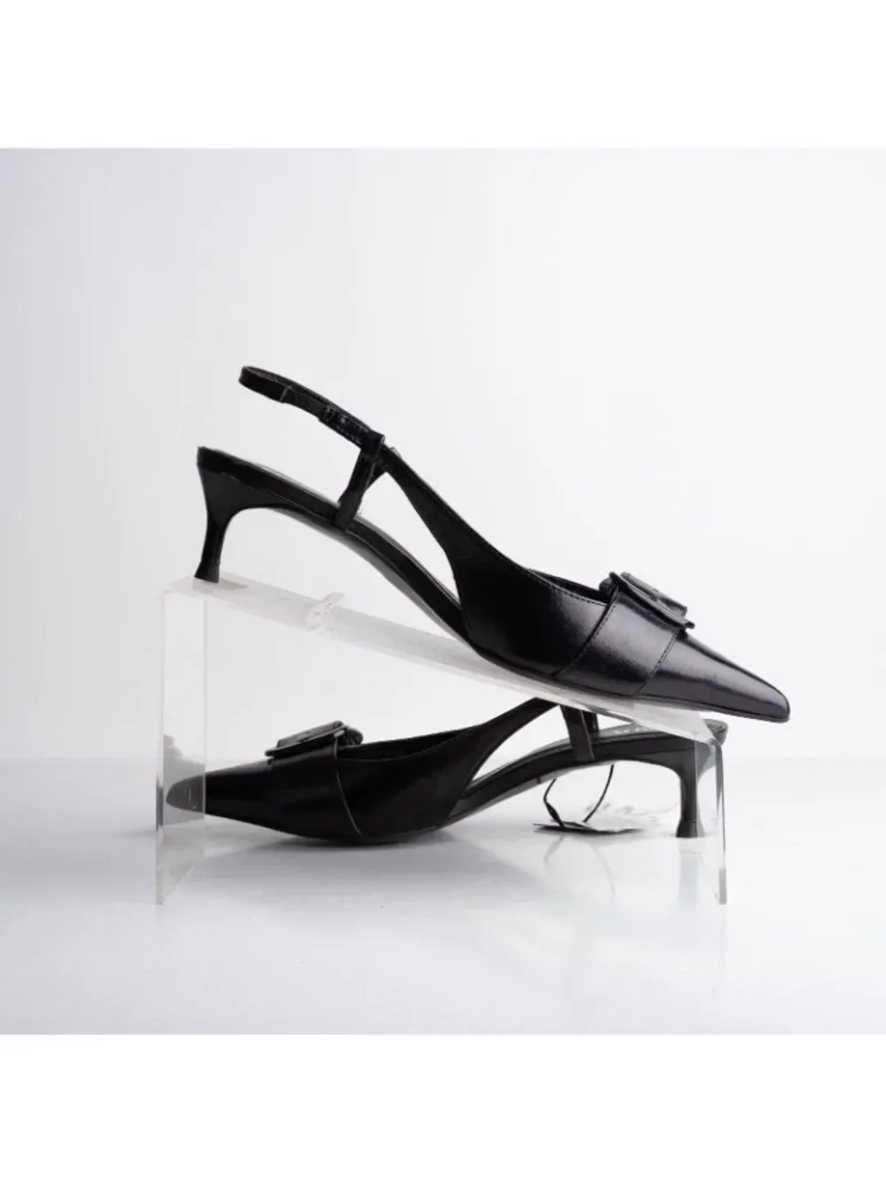 Zara Womens Leather Slingbacks Heels Pumps Black Pointed Toe US 7.5 EU 38 NWB